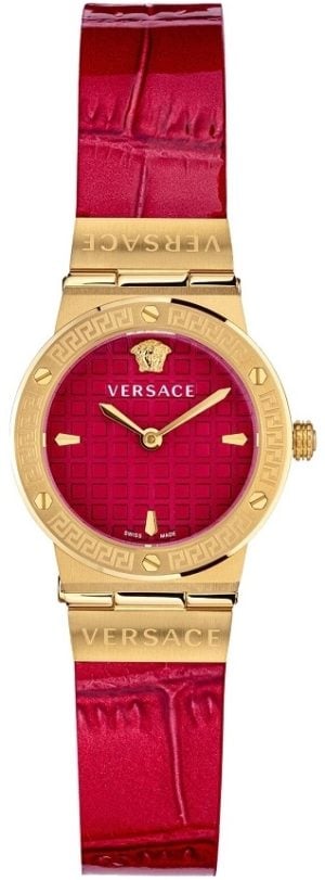 Versace Damklocka VEZ100621 Greca Logo Mini Röd/Läder Ø28 mm