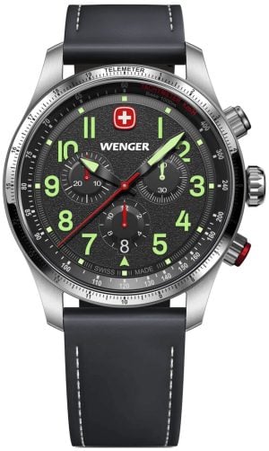 Wenger Herrklocka 01.0543.110 Terragraph Svart/Läder Ø43 mm