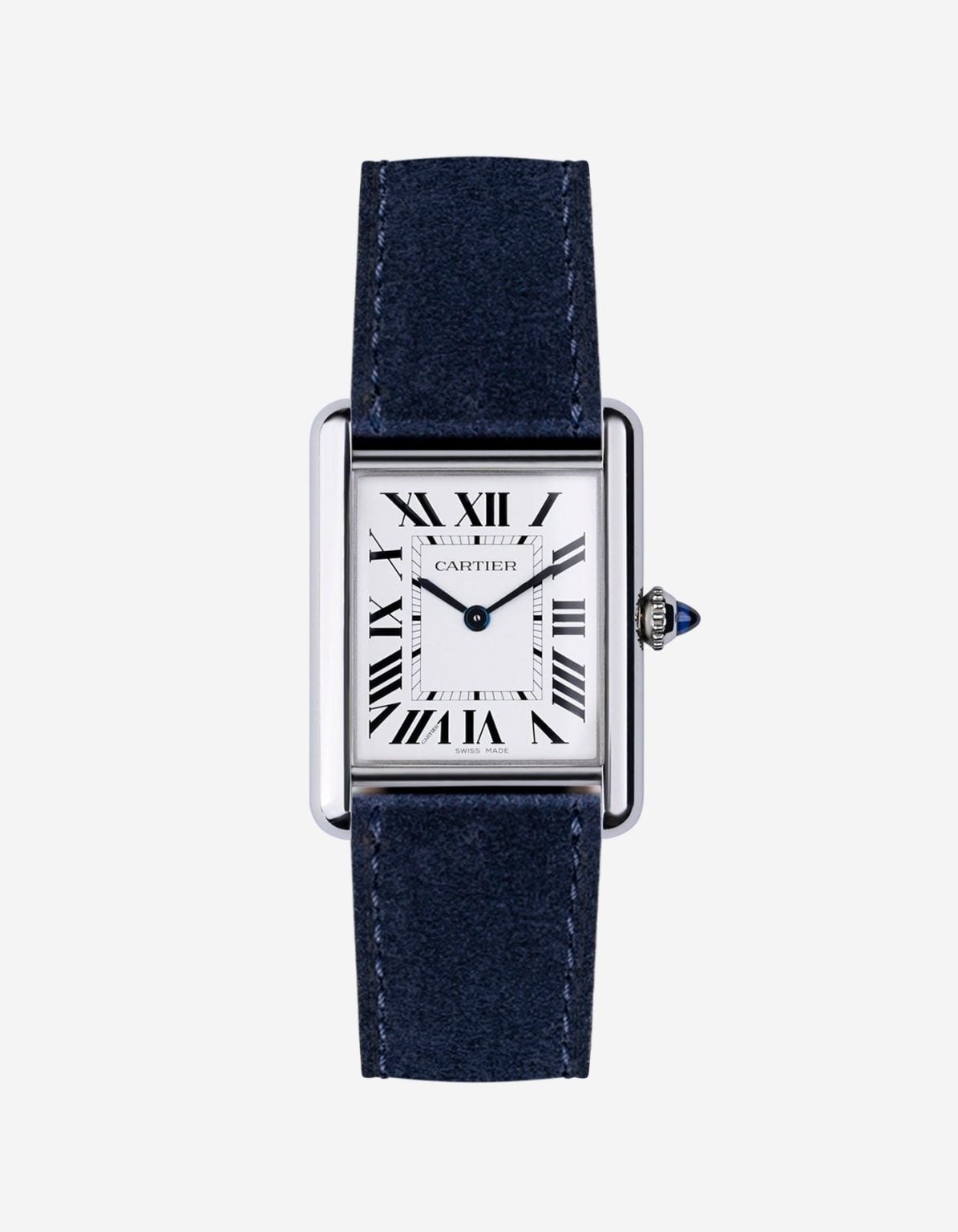 mörkblått mockaarmband i 19 mm till cartier tank must