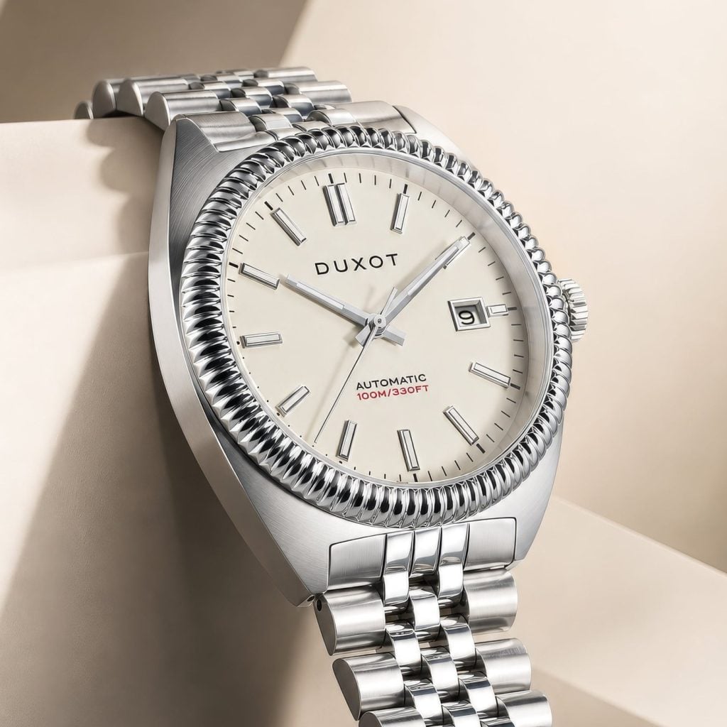 duxot siena automatic linen dream med krämvit urtavla och fluted stållunett