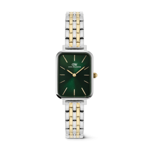 Silver 20x26mm Watch Quadro 5-link Emerald Two Tone