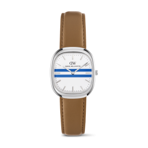 Silver 30mm Watch Cort Tan Brown Leather White-blue