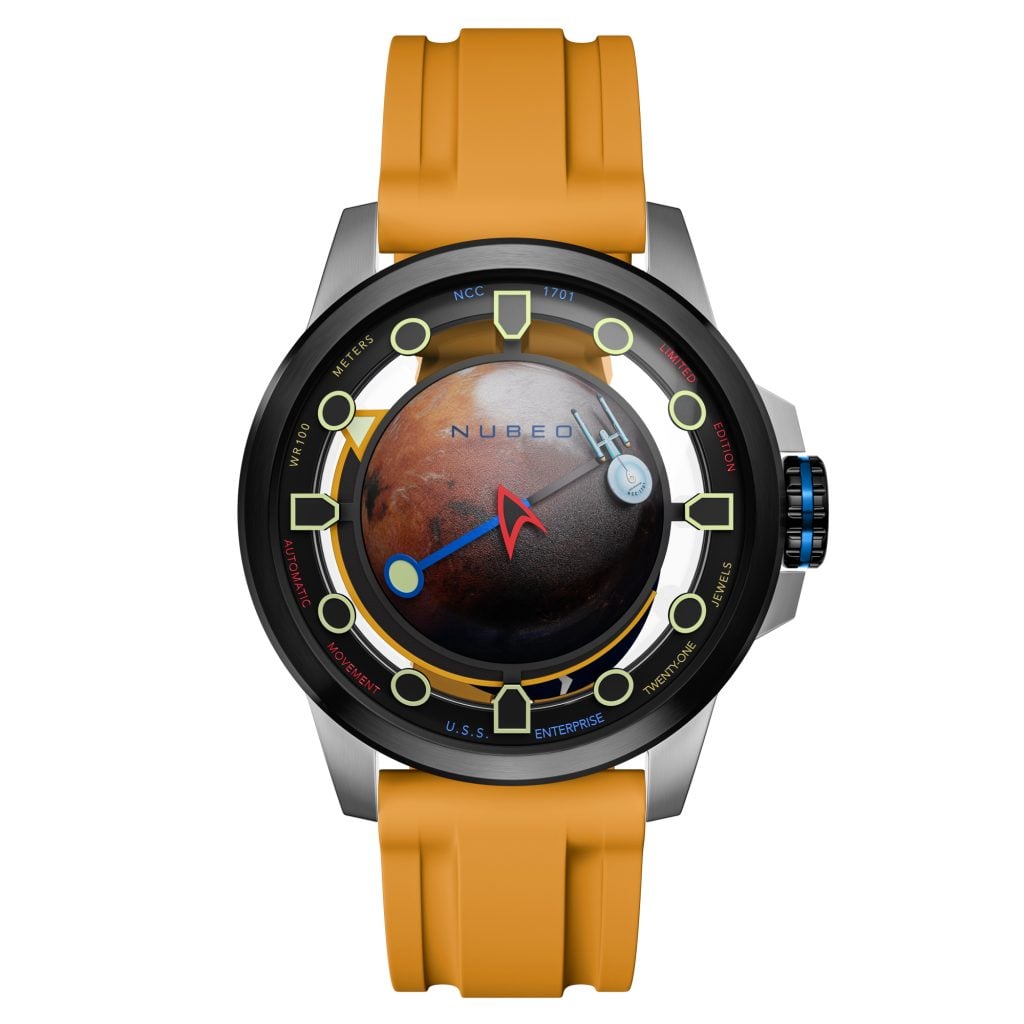 nubeo tranquility star trek 60th anniversary i cadet yellow med 3d-printad vulcan på urtavlan