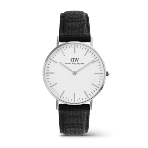 Silver 36mm Watch Classic Black Canvas