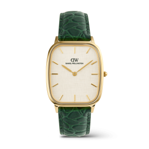 Gold 32mm Watch Marlon Green Croc Belly Linen