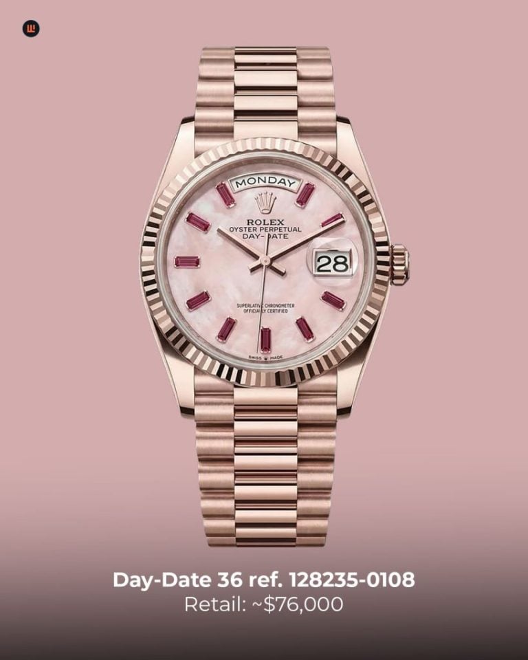 Rolex day-date 36 ref. 128235-0108 med urtavla i rosa opal rolex day-date 36 ref. 128235-0108 med urtavla i rosa opal
