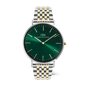 Silver 40mm Watch Classic 7-link Emerald Two Tone