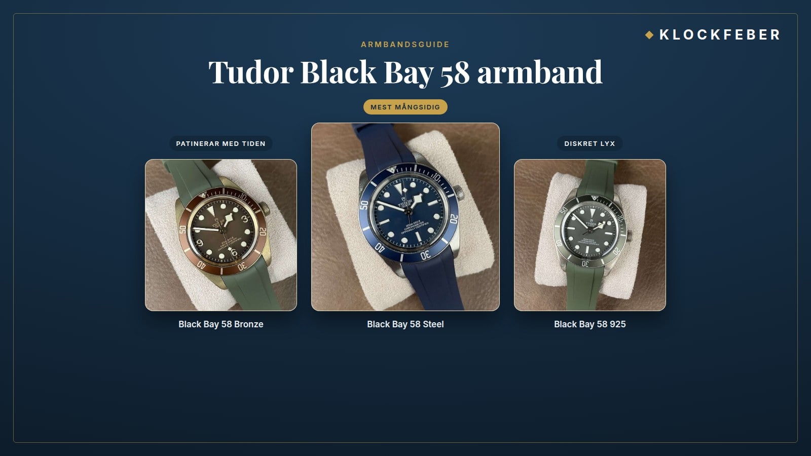 tudor black bay 58 armband – topp 3: black bay 58 steel (mest mångsidig), black bay 58 bronze (patinerar med tiden) och black bay 58 925 (diskret lyx)