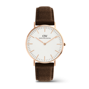 Rose Gold 36mm Watch Classic Brown Canvas