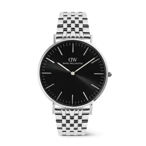 Silver 40mm Watch Classic 7-link Black