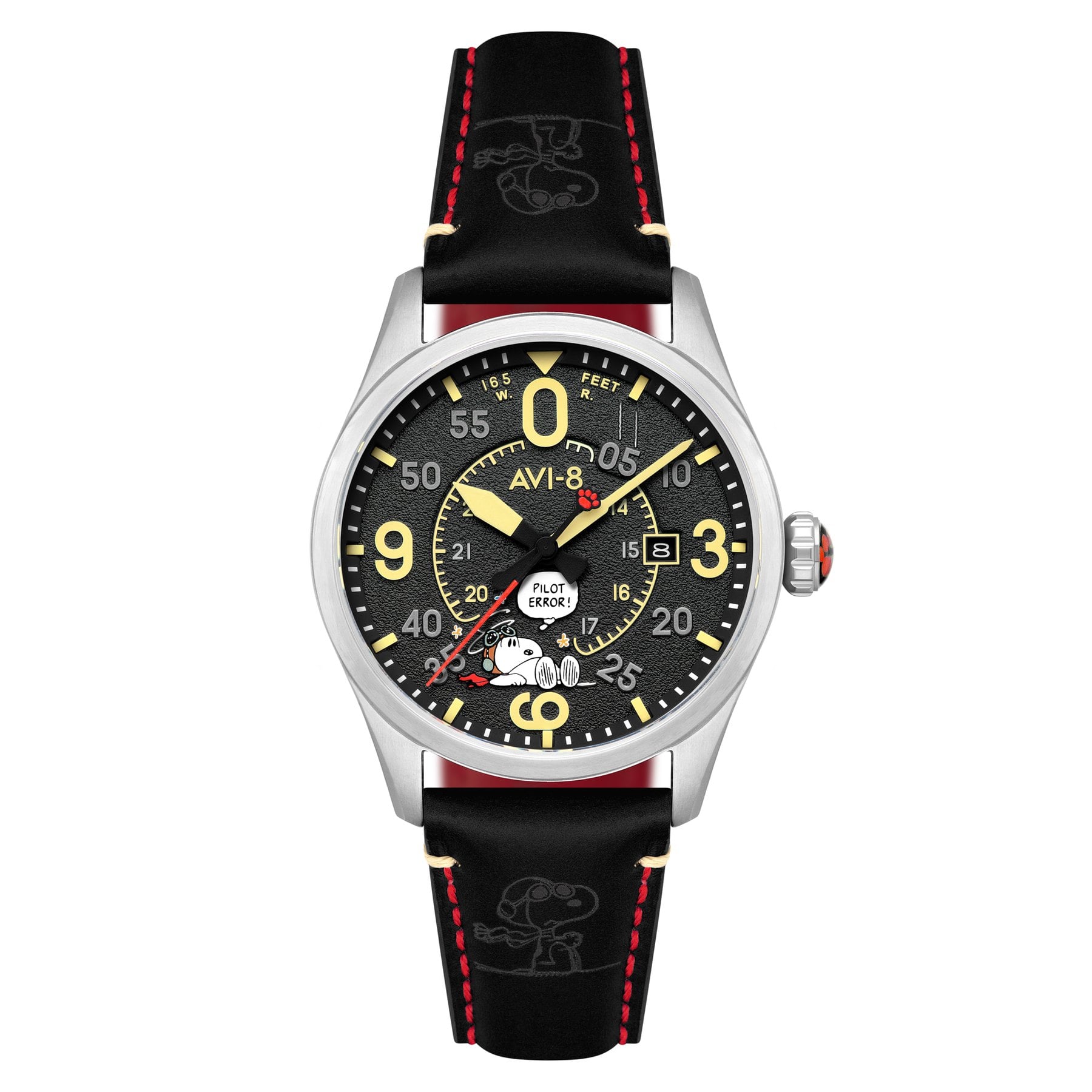 Avi-8 spitfire smith snoopy ”pilot error”, midnight maneuver med svart urtavla avi-8 spitfire smith snoopy ”pilot error”, midnight maneuver med svart urtavla