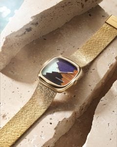 dennison ald elements i guld-pvd med urtavla i fyra naturstenar på bark-mesh-armband