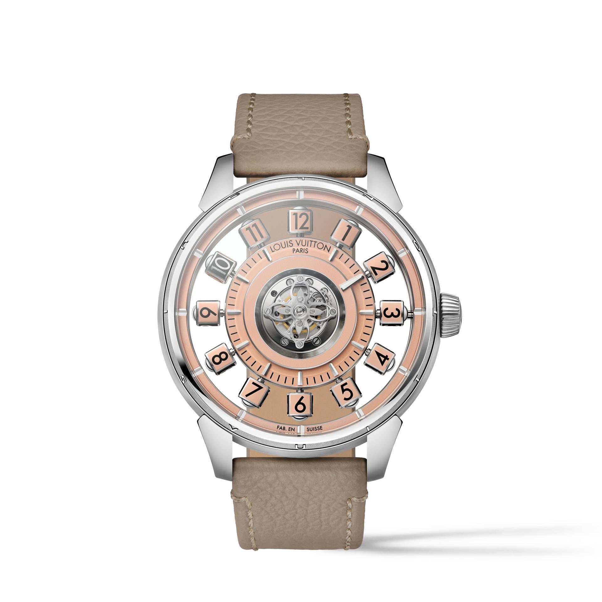 Louis vuitton tambour spin time air flying tourbillon w9pt21 i platina med laxfärgad urtavla och central flygande tourbillon louis vuitton tambour spin time air flying tourbillon w9pt21 i platina med laxfärgad urtavla och central flygande tourbillon