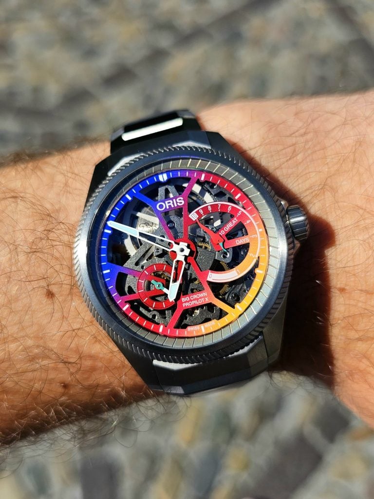 Oris propilot x gonzo edition på svart gummiarmband i direkt solljus oris propilot x gonzo edition på svart gummiarmband i direkt solljus
