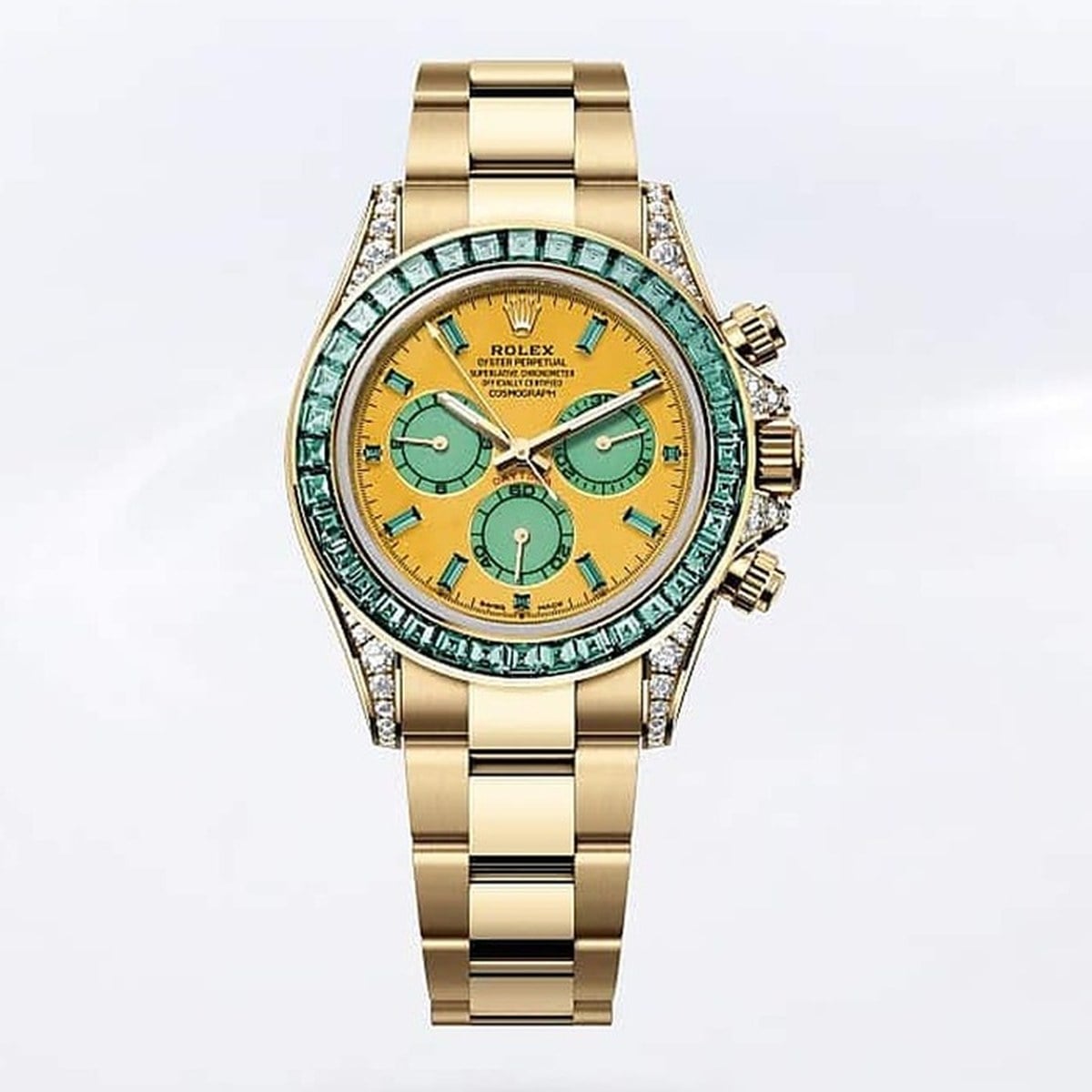 Rolex cosmograph daytona höst i gulguld med urtavla i mookait och gröna turmaliner rolex cosmograph daytona höst i gulguld med urtavla i mookait och gröna turmaliner