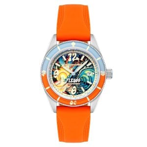 spinnaker fleuss drew brophy surfer's journey med flerfärgad urtavla och orange gummiband