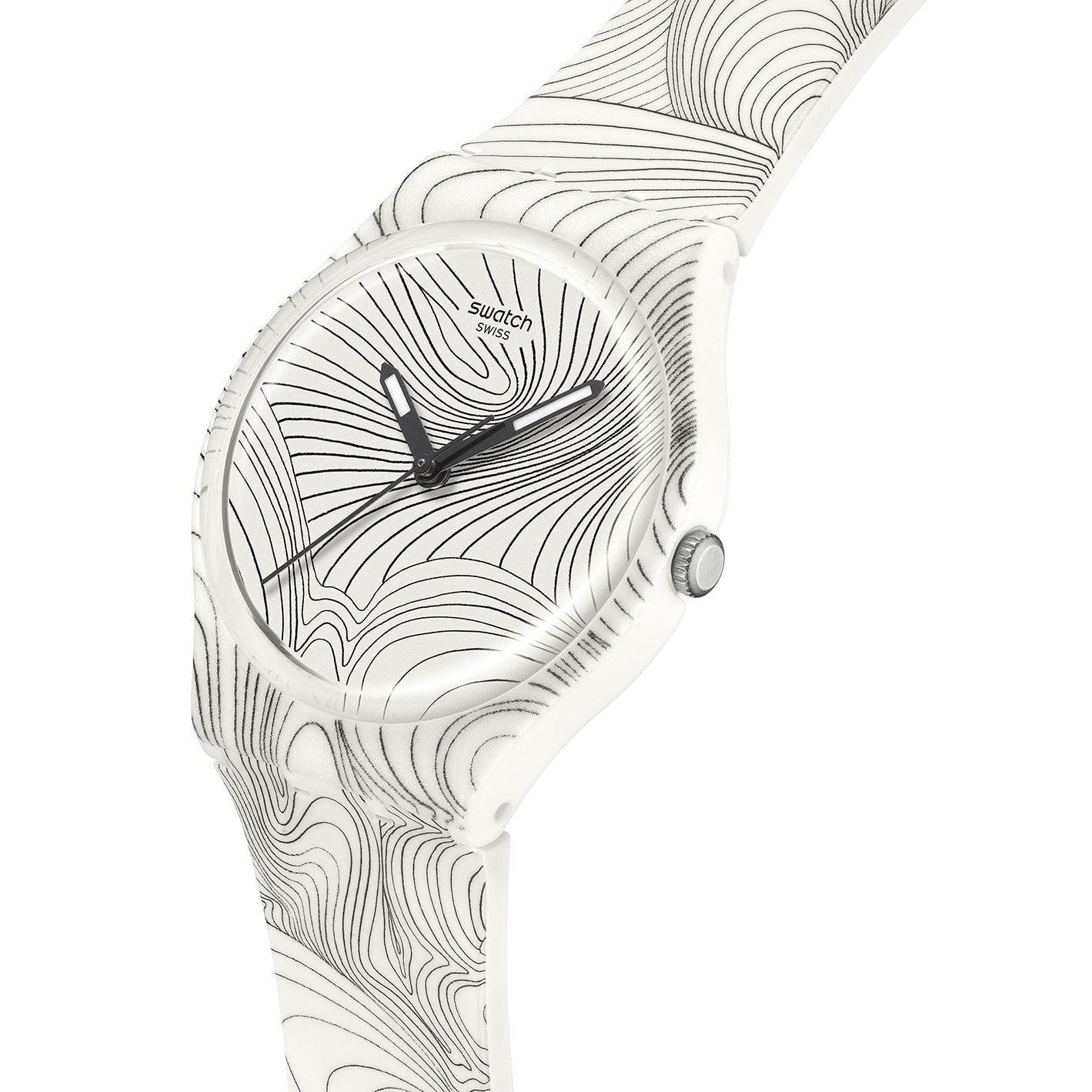 swatch art peace hotel collection – vit urtavla med graverat linjemönster