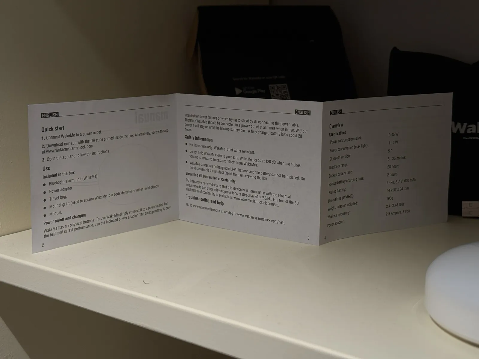 Wakeme manual med snabbstart, säkerhetsinformation och specifikationer som reservbatteri på 28 timmar wakeme manual med snabbstart, säkerhetsinformation och specifikationer som reservbatteri på 28 timmar