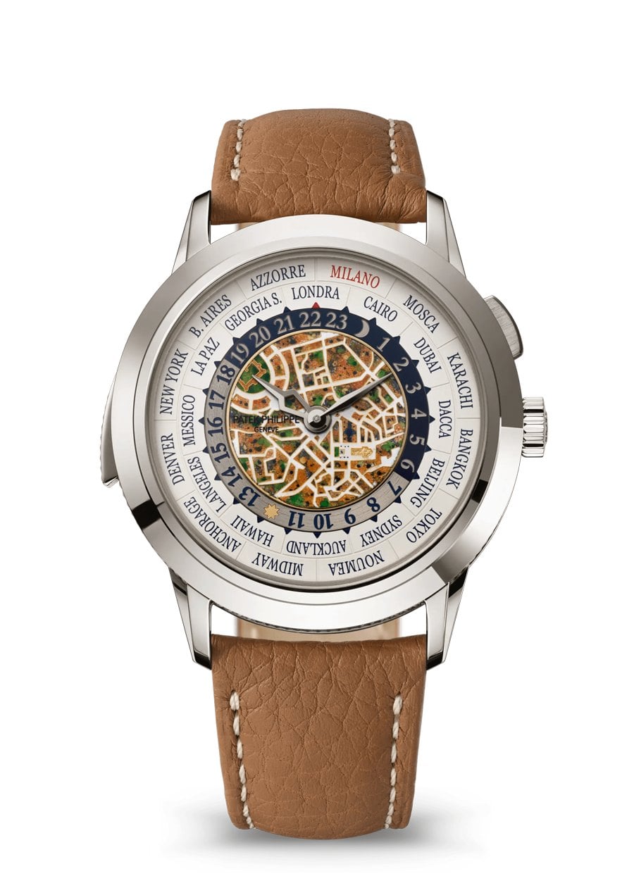 Patek philippe 5531g-012 world time minutrepetition med cloisonnéemaljerad karta över milano om dagen patek philippe 5531g-012 world time minutrepetition med cloisonnéemaljerad karta över milano om dagen