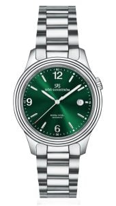 sjöö sandström royal steel classic 41 mm med grön solfjädertavla på stållänk