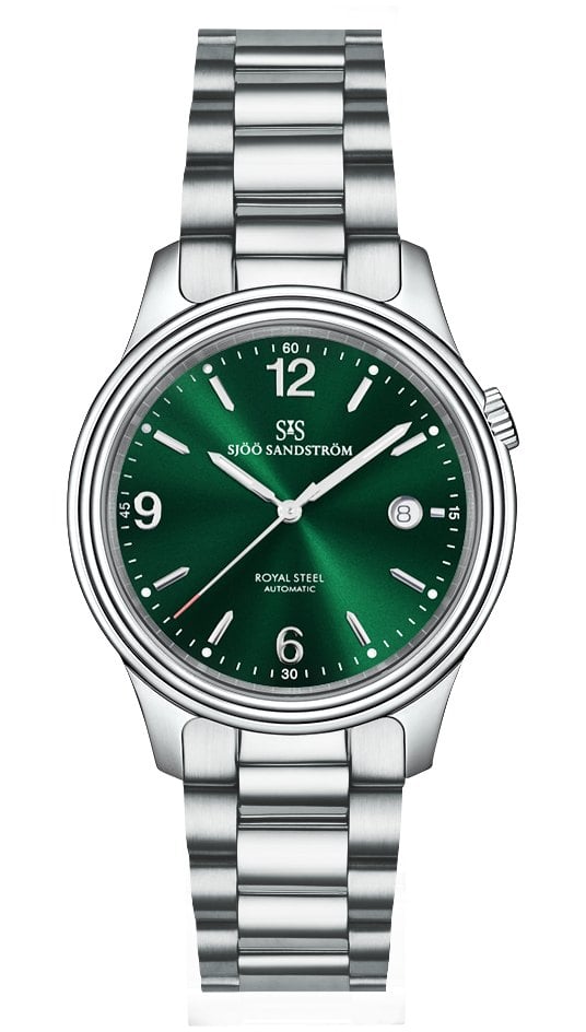 Sjöö Sandström Royal Steel Classic 41 mm med grön solfjädertavla på stållänk